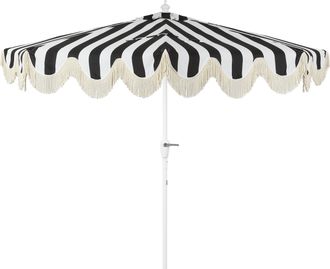 Jonathan Y Designs Beverly 9 ft. Designer Classic Scalloped Fringe Half Market Patio Umbrella with Crank, Push Button Tilt and UV Protection