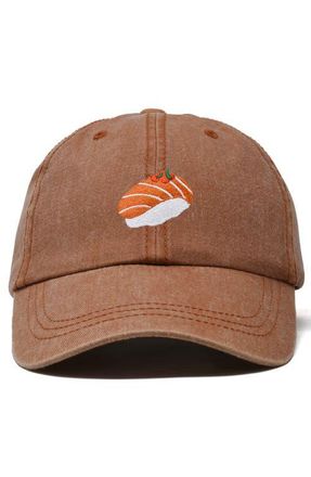 Dalix Salmon Sushi Embroidered Dad Cap in Washed Orange at Nordstrom