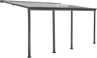 Sweeek P&eacute;rgola cochera de aluminio adosada con canal&oacute;n integrado, 3x6m