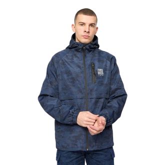 Crosshatch Lichtgewicht herenjas met capuchon en all-over print van Janscore (Blauw)