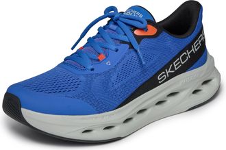 Skechers Mens Max Cushioning Glide Step Fairmont Sneaker, Blue/Orange, 11.5