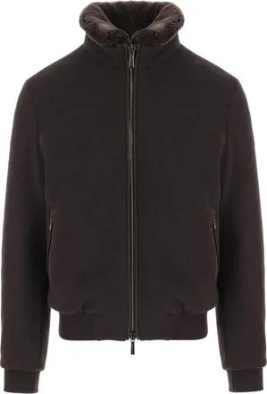 Moorer Brown Wool-Blend High Collar Jacket
