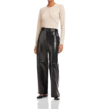 Fifteen Twenty Lara Faux Patent Leather Wide Leg Pants In Black