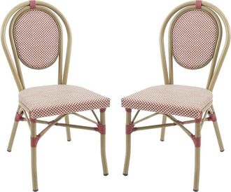Sweeek Silla de terraza bistr&oacute; de textil y aluminio rojo y beige, set de 2