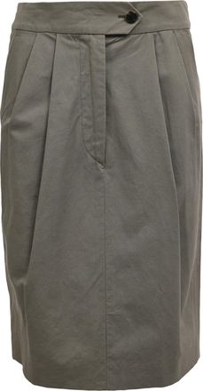 Dries Van Noten Pleated Knee Length Skirt in Green Cotton