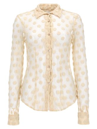 Dries Van Noten Beige Polka Dot Cotton-Blend Mesh Blouse