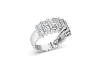 House of Brilliance Silver 1.0 Ctw Baguette Cut Diamond Vertical Channel Fluted Multi-Row Ring at Nordstrom, Size 7.25