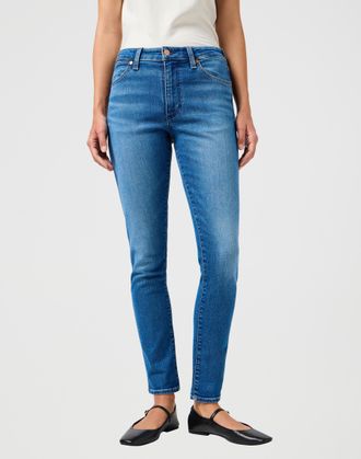 Wrangler Skinny-fit-Jeans WRANGLER SIENNA, Damen, Gr. 33, L&auml;nge 34, rebel blau, Denim/Jeans, Obermaterial: 92% Baumwolle, 6% Polyester, 2% Elasthan, skinny fit