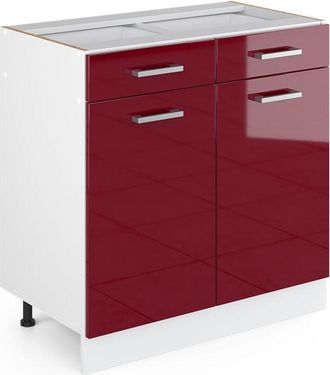 Vicco Mobiletto base per cucina R-Line, Rosso bordeaux lucido, 80 cm senza piano di lavoro Vicco