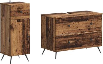 vidaXL Juego De Gabinete De Ba&ntilde;o De 2 Piezas Breda Madera Envejecida Vidaxl