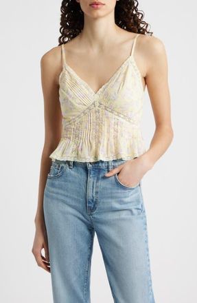 LoveShackFancy Elsette Lace & Ruffle Camisole in Lemon Spritz at Nordstrom, Size Xx-Small