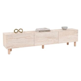 Dmora Mueble Tv Baluffi, 3 Puertas, 3 Compartimentos, Apertura Abatible, 180x31x42h Cm Beige M&aacute;rmol