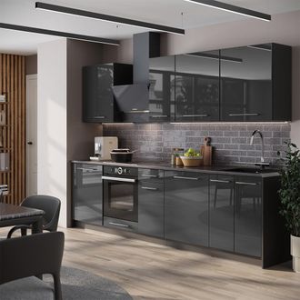 Vicco Mueble De Cocina Fame-line, Antracita Alto Brillo/antracita, 280 Cm, Et Antracita, Vicco