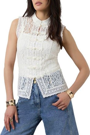 Mint Velvet Lace Detail Military Top in Ivory at Nordstrom, Size X-Large