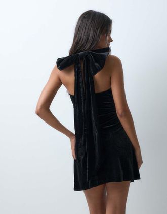 Tfnc vestito corto in velluto con scollo allamericana e dettaglio fiocco nero
