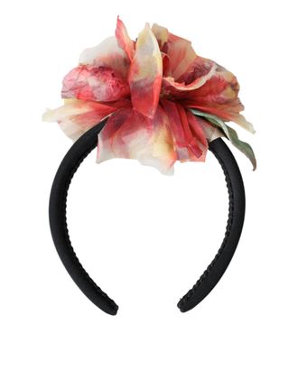 Dolce & Gabbana Roze Zijden Bloemen Zwarte Tiara Vrouwen Haarband Diadeem