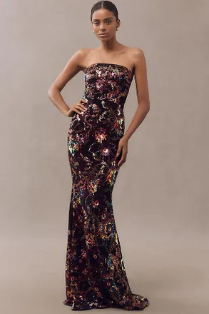 Helsi Helen Strapless Floral Stretch Sequin Mermaid Maxi Dress