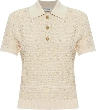 Balmain Camisa Polo con Hilo Lurex - Tops - Mujer - Beige - 2XS
