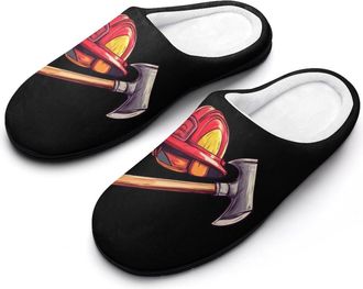 Generic Firefighter Fireman Firefighting Womens Slippers Warm House Slippers Indoor House Shoes with Anti-Skid Rubber Sole