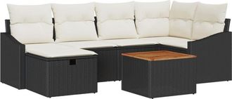 vidaXL Garden Sofa Set with Cushion 7 pcs Black Poly rattan Vidaxl