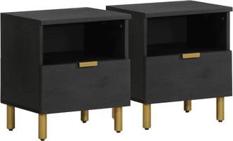 vidaXL Vidaxl - Mesita De Noche Madera Maciza De Ingenier&iacute;a Negra 40x33x46 Cm