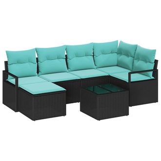 vidaXL Juego De Sof&aacute; Con Coj&iacute;n 7 Pcs Negro Rat&aacute;n Sint&eacute;tico Vidaxl
