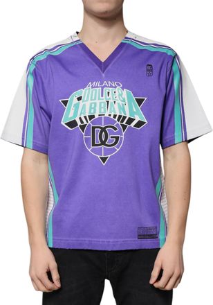 Dolce & Gabbana Purple Logo Jersey Cotton V-neck Mens T-shirt