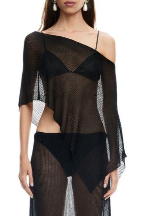 Lioness Luminous Asymmetric Sheer Poncho in Obsidian at Nordstrom, Size Large