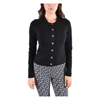 Michael Kors Cardigans, female, Black, L, Ribbed Crew Neck Cardigan
