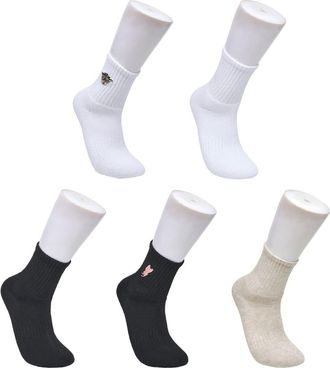 Ed Hardy Flower Embroidery Half Cushion Mid Crew Sock 5-Pack in White Multi at Nordstrom