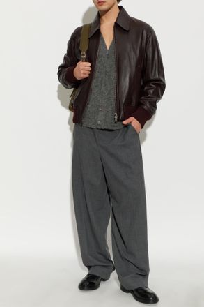 Ami Leather Jacket With Collar, Mens, Burgundy