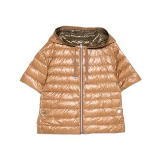 Herno Down Jackets, female, Beige, Size: XS Hooded Neck Short-Sleeve Zip Fastening