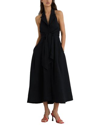 Reiss Tor Halter Neck Belted Linen-Blend Midi Dress