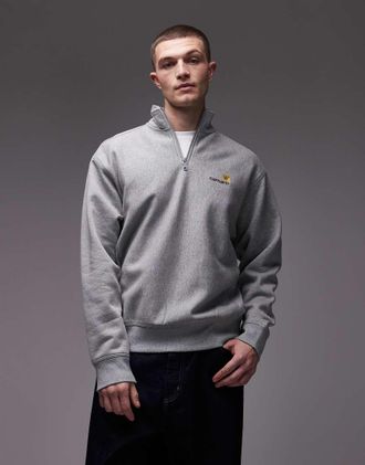 Carhartt Work in Progress American Script - Felpa grigia con zip corta-Grigio