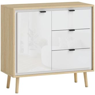 HOMCOM Aparador 80x35x77 cm blanco brillo y roble