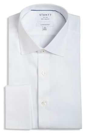 Stantt Contemporary Fit White Cotton Dobby Tuxedo Shirt at Nordstrom, Size 17 - 34