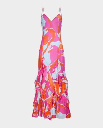 Diane Von F&uuml;rstenberg Stella Abstract-Print Ruffle Maxi Dress