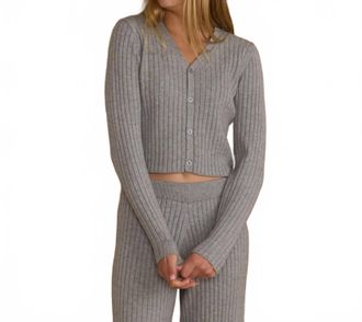 Rylee + Cru Tween Long Sleeve Knit Button Top In Dusty Blue