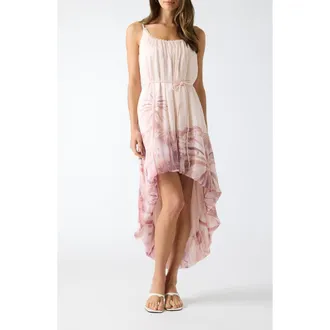 Guess Isla Palm Tree Print High-Low Dress in Pink at Nordstrom, Size Medium