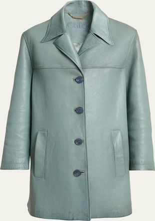 Chlo&eacute; Shiny Leather Single-Breasted Coat