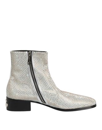 Dolce & Gabbana White Strass DG Logo Heels Ankle Boots Mens Shoes