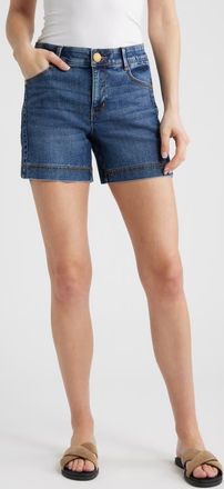 Wit & Wisdom Gracie High Waist Cotton Blend Denim Shorts in Mid Blue at Nordstrom, Size 18