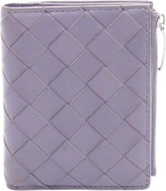 Bottega Veneta Pre-owned Intrecciato Leren Bifold Portemonnee - Dames - Vintage Accessoires - Paars - ONE Size - Leer - Vintage