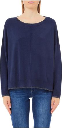 Liu Jo Dames trui met lurex afwerking - Dames - Ronde hals truien - Blauw - M - Truien & Vesten