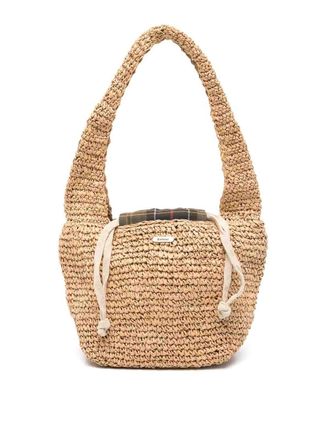 Barbour Lily Bag In Beige Raffia With Tartan Detail