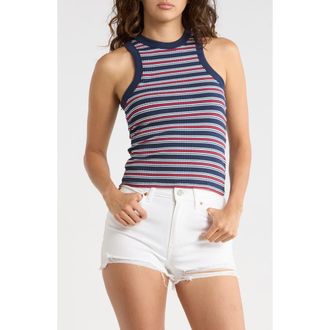 Madden Girl Stripe Rib Tank in Navy Combo at Nordstrom Rack, Size X-Large