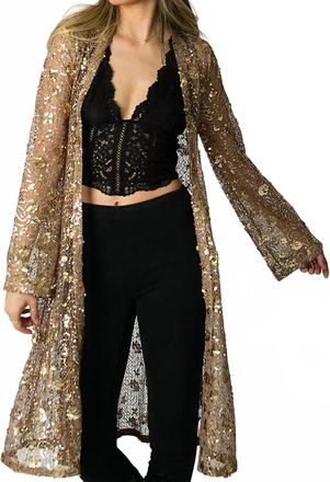 Joyfolie Luz Pecan Sequin Duster In Gold