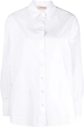 Twinset Long Sleeve Tops - Dames - Overhemden - Wit - L - Katoen - Overhemden