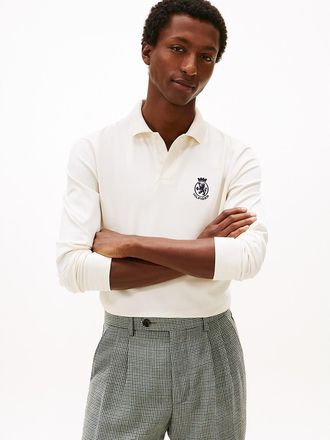 Tommy Hilfiger Mens Embroidered Crest Logo Interlock Polo - White - M