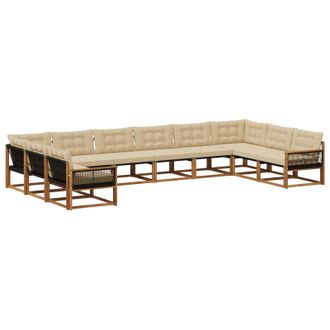 vidaXL Conjunto De Sof&aacute;s De Exterior Con Coj&iacute;n 10 Pcs Natural Y Beige Vidaxl